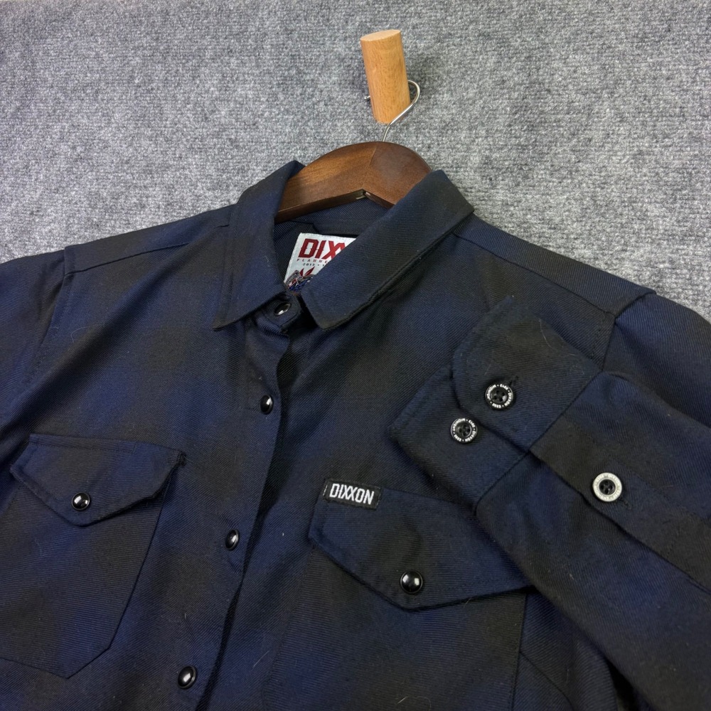 Dixxon Midnight Flannel Shirt Womens Medium Navy Black Buffalo Check D-Tech
